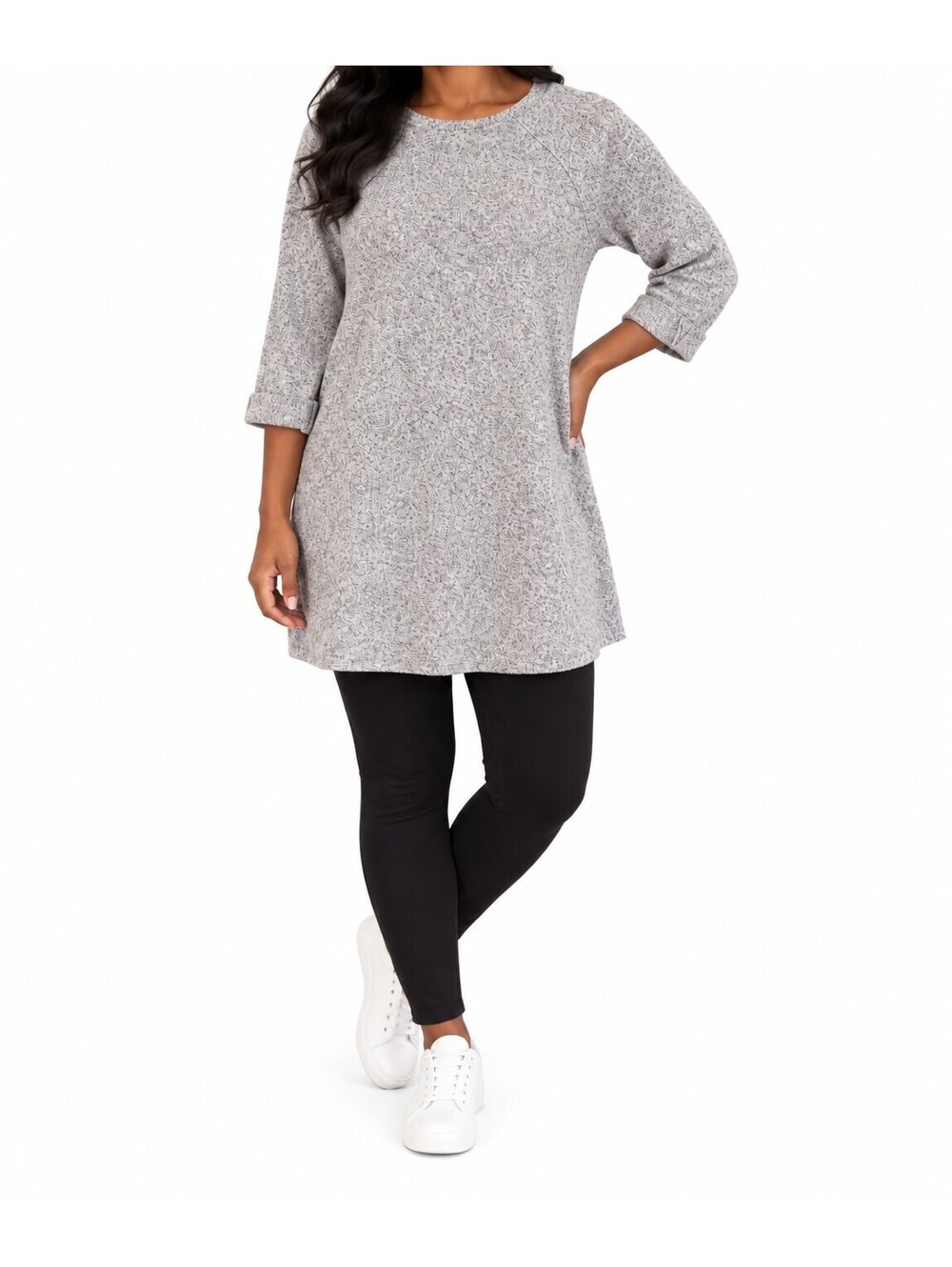 Cherish Gray Marled Tunic Cozy Minimalist 3/4 Sleeve